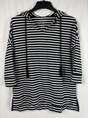 Coolibar Hoodie Women’s Size XS Black/ White Stripe Pullover Top UPF 50 Beach